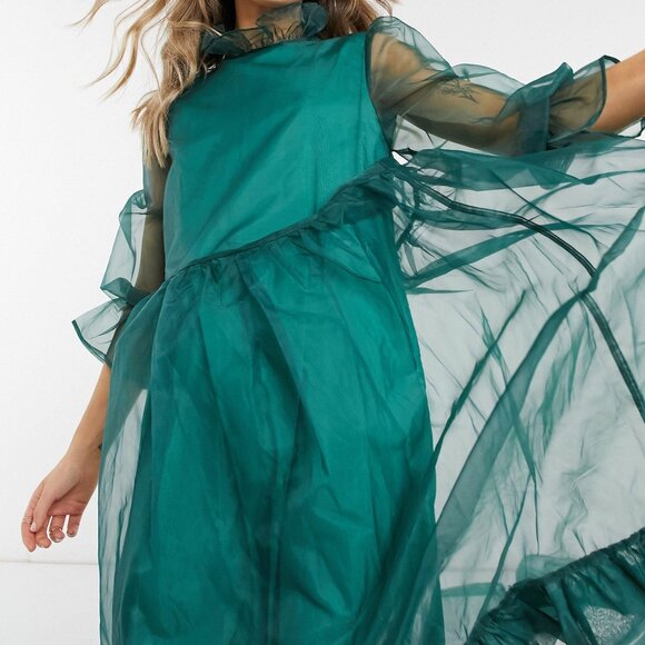 Sister Jane Organza Maxi Smock Dress, Green, XS / S - Picture 3 of 11